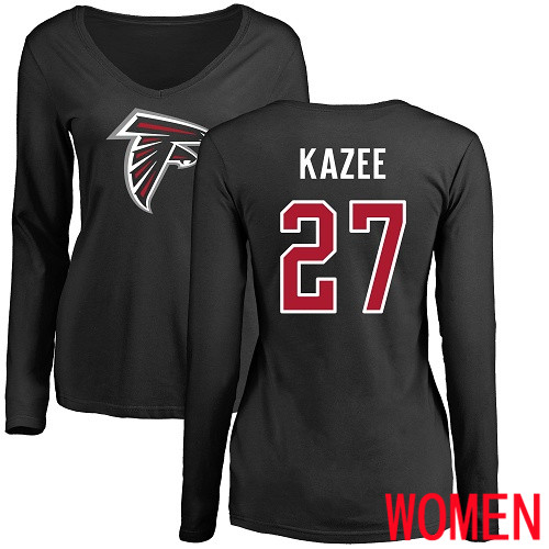 Atlanta Falcons Black Women Damontae Kazee Name And Number Logo NFL Football #27 Long Sleeve T Shirt->nfl t-shirts->Sports Accessory
